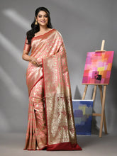 Watermelon Pink Silk Banarasi Saree With Zari Woven Floral And Paisley Designs-MA52BSL441050033